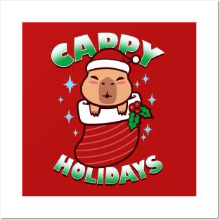 Cappy Holidays Cute Funny Kawaii Christmas Capybara Xmas Greeting Posters and Art